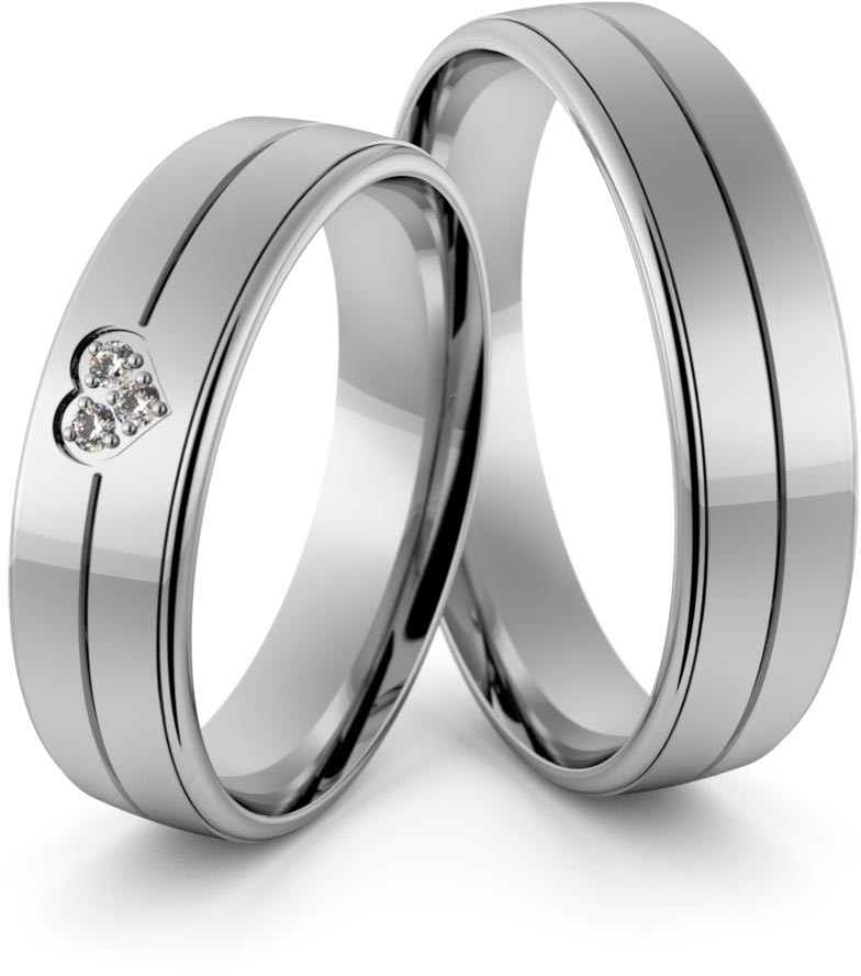 Eminence Obrączki ślubne palladowe 5 mm z sercem i brylantami - Pd-33 Pd-33