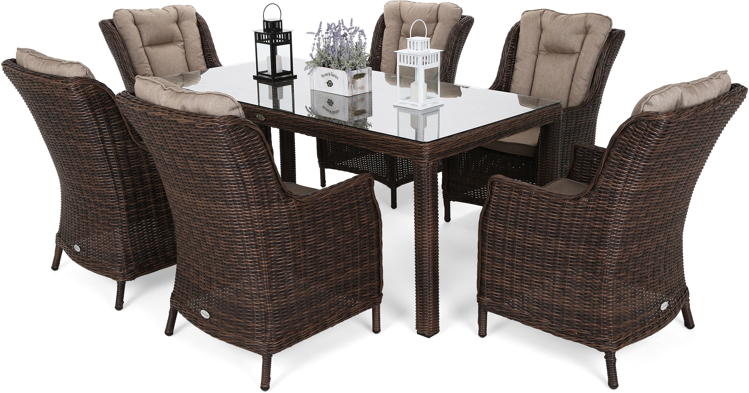 HOME & GARDEN Meble ogrodowe technorattanowe Bristol 180 cm Brown Mat / Brown Melange 6+1 802739