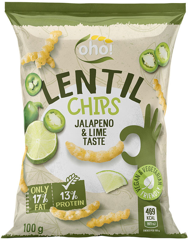Naujasis Nevezis Chipsy z czerwonej soczewicy o smaku jalapeno i limonki 100g