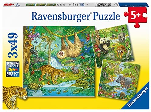 Ravensburger Kinderpuzzle 05180 - Im Urwald - 3x49 Teile Puzzle für Kinder ab 5 Jahren 5180