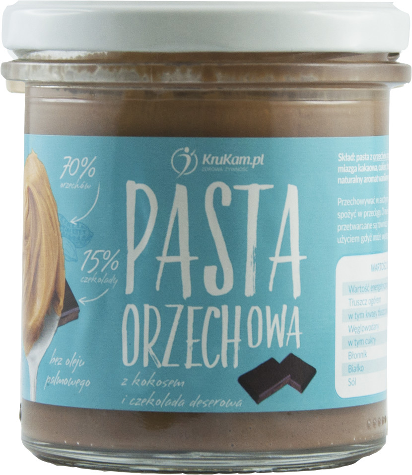 KruKam Pasta orzechowa z kokosem i czekoladą deserową 300g