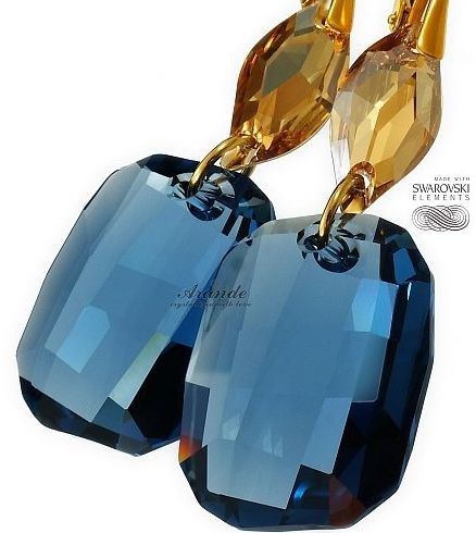 Swarovski piękne długie kolczyki DENIM BLUE GOLD