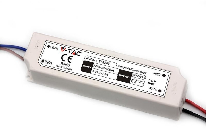 v-tac Zasilacz LED V-TAC 75W 12V 6.25A IP67 Hermetyczny Filtr EMI VT-22075