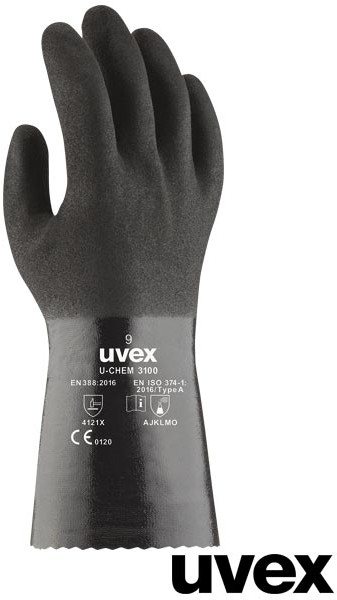 Uvex RUVEX- CHEM3000 - Rękawice ochronne z bawełny, powłoka NBR dla komfortu użytkowania, pełna ochrona przed chemikaliami - 7,8,9,10.
