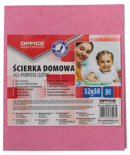 OFFICE PRODUCTS Ścierka domowa OFFICE PRODUCTS wiskoza 70% gr 80g/mkg 32x38 cm 3 szt mix kolorów