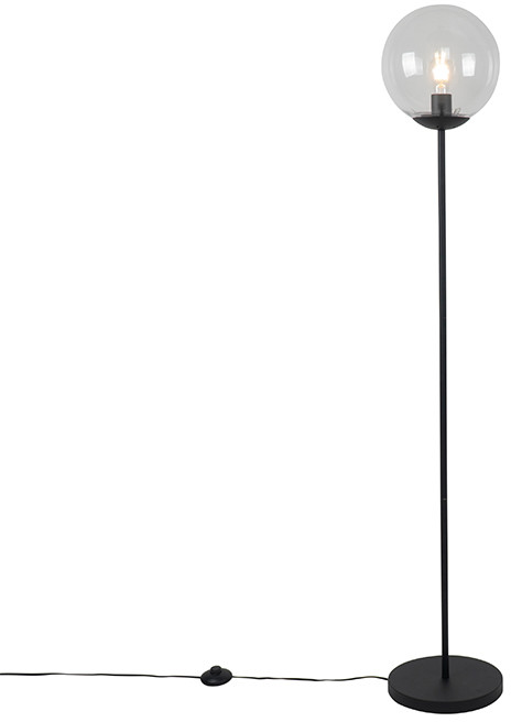 QAZQA Art deco vloerlamp zwart met helder glas - Pallon Mezzi 103006