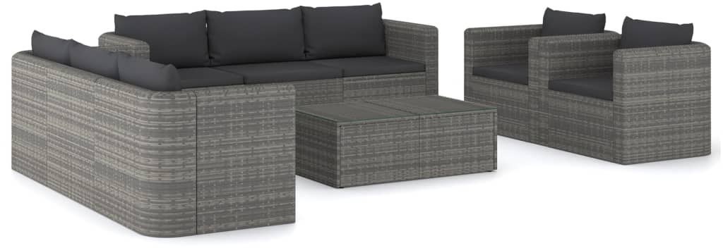 vidaXL 9-cz zestaw wypoczynkowy do ogrodu poduszki szary rattan PE 3059491 3059491