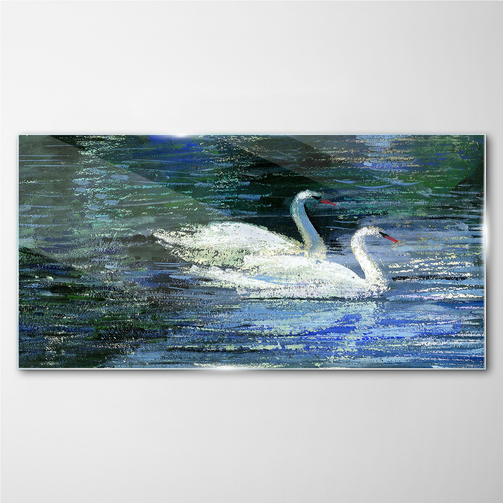 PL Coloray Obraz na Szkle jezioro ptaki łabędzie woda 140x70cm