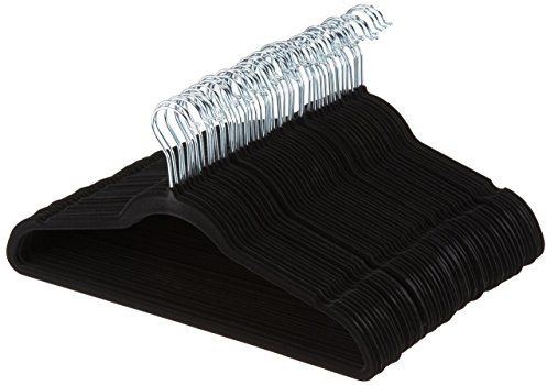 AmazonBasics wieszak na garnitur/kostium, pokryty aksamitem, czarny, czarny, 100 szt. AQ-M0006