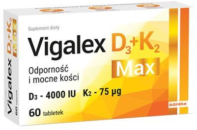 Zdjęcia - Witaminy i składniki mineralne Biofarm VIGALEX D3+K2 MAX, 60 tabletek - !!! WYSYŁKA W 24H !!! 