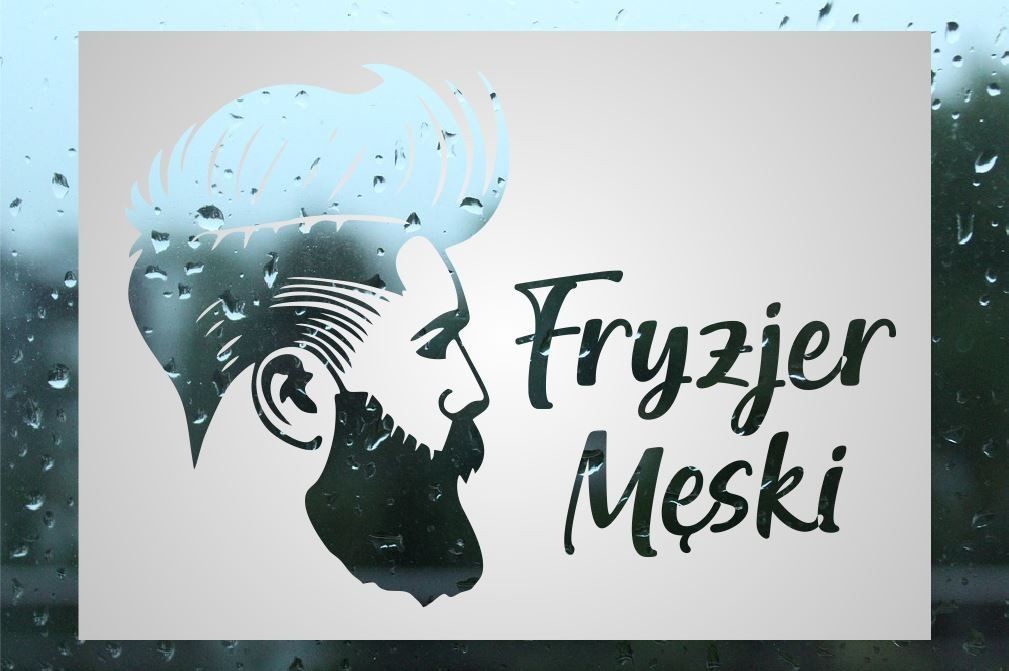 Naklejka mrożone szkło: fryzjer męski OM050b