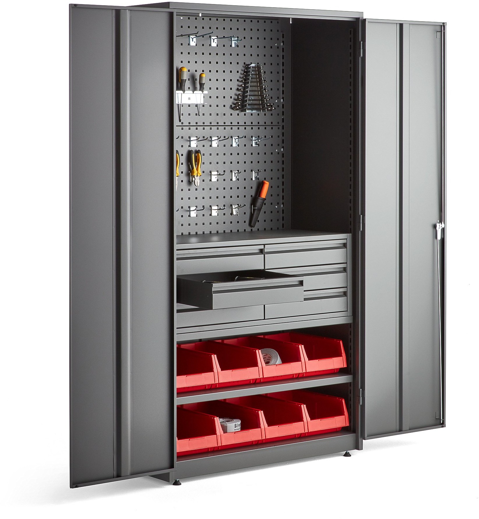 AJ Produkty Szafa warsztatowa SUPPLY, elektroniczny zamek szyfrowy, 1900x1020x500 mm, szary