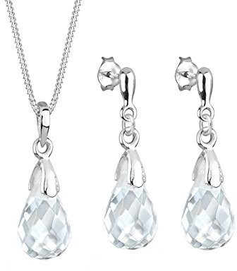 Elli Naszyjnik damski  + pierścienie do uszu krople 925 srebro wysokiej próby Swarovski kryształ biały szlif krople 0901280612 _ 45 0901280612_55