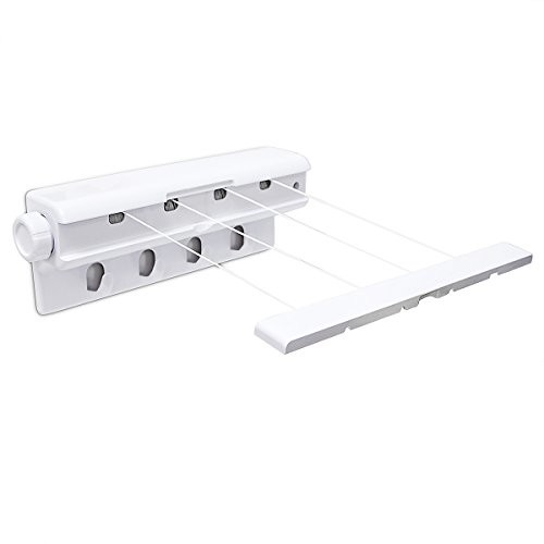 Relaxdays wandtrockner wys. x szer. x głęb.: 7,5 x 13,5 x 38 cm suszarka wykonana z tworzywa sztucznego z liną pranie i 4 len i jedną o długości 15 m z automatycznym systemem zwijania do montażu na śc 10018859