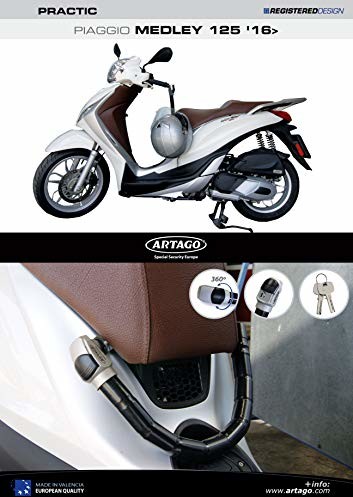 Artago Artago 1638STY Blokada Kierownicy Motocykla Urządzenie Antykradzieżowe Practic Style + Uchwyt do Piaggio Medley od 2016 1638STY