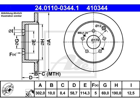 ATE 24.0110-0344.1 TARCZA HAMULC. MITSUBISHI GRANDIS 04- TYŁ MR9554