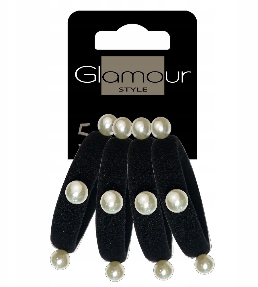 Glamour Gumki do włosów czarne z perełkami 4szt