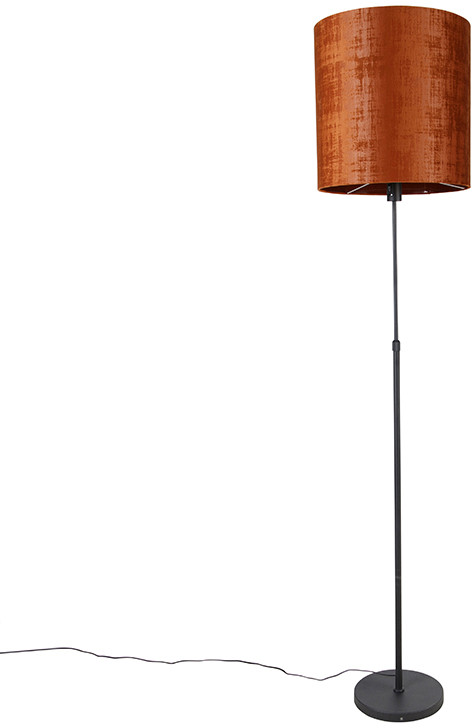 QAZQA Lampa podłogowa regulowana czarna klosz welurowy czerwony 40cm - Parte