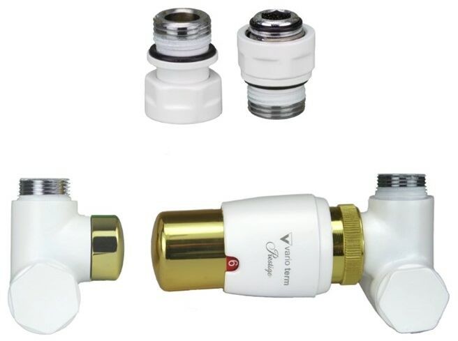 Varioterm Zawór termostatyczny do grzałki 50mm INTEGRA GLAMOUR ze złączką CU/PEX/ GZ1/2 /GW1/2 - GZ1/2 - do instalacji 1/2 prawy biały mat ze złotym IGS0225CFK/P(GZ1/2)