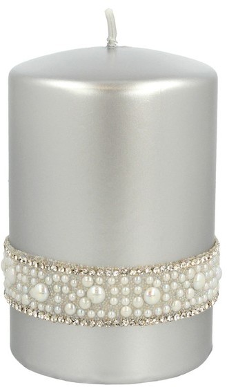 Artman Candles Candles Crystal Opal Pearl Świeca ozdobna walec mały srebrny 1szt