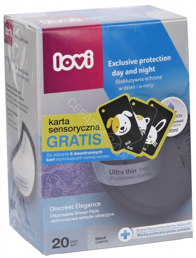 Lovi Wkładki laktacyjne Discreet Elegance 20szt 19/611 czarne + KARTA SENSORYCZNA GRATIS 45621