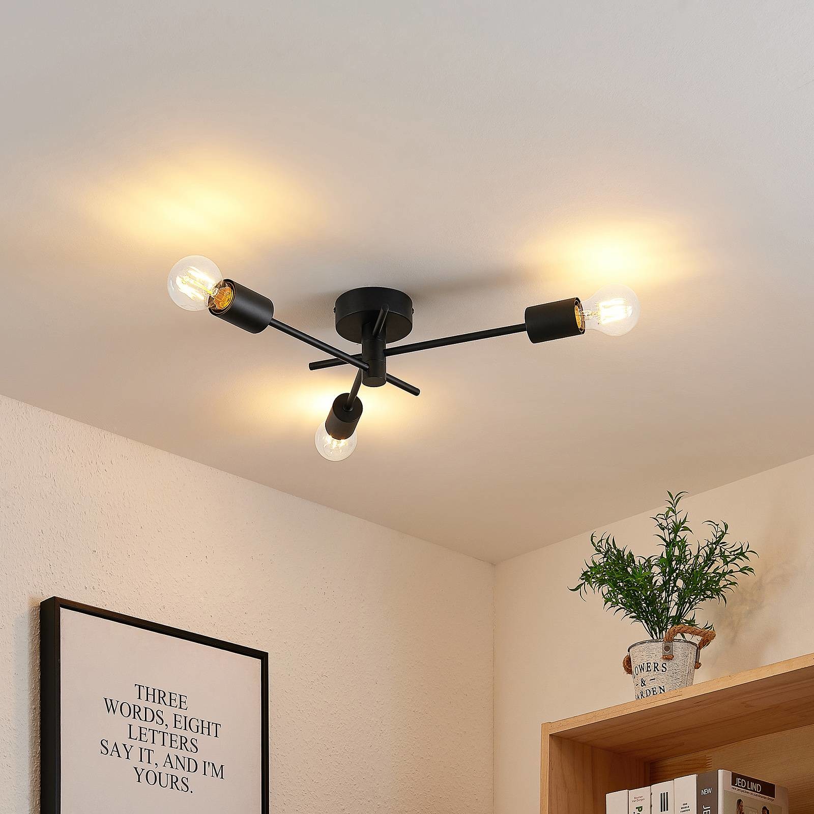 Lindby Cerros lampa sufitowa 3-punktowa, czarna
