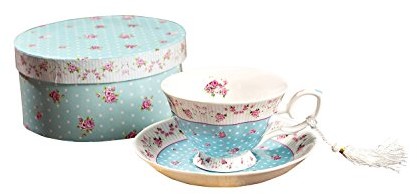 London Boutique Vintage Victoria Flower Flora Rose lawenda Bone China Tee filiżanki do kawy i suacers zestaw w pudełku na prezent