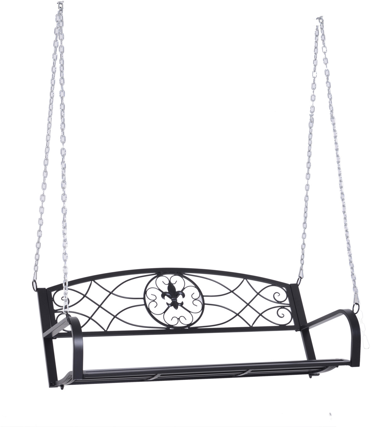 Outsunny ŁAWKA WISZĄCA HUŚTAWKA OGRODOWA Z ŁAŃCUCHAMI 2-osobowa metal czarna 132 x 63 x 58 cm