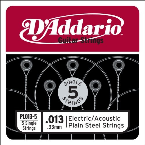 D'Addario Plain Steel elektryczny/Akustik gitar strun 5er-Pack PL013-5