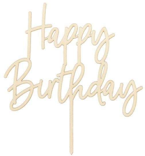 Partydeco Topper drewniany na tort Happy Birthday 16,5 cm 1szt KPT57-100 KPT57-100