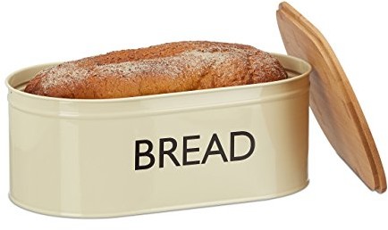 Relaxdays chlebak XL w stylu retro, z pokrywką z bambusa, okrągły pojemnik na chleb z napisem Bread, HBT: 14 x 36 x 20 cm, beż/naturalny 10022206