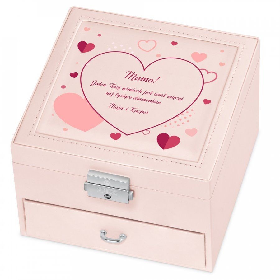 Murrano Szkatułka na Biżuterię Różowa z Nadrukiem Serce SZKT-BR-027