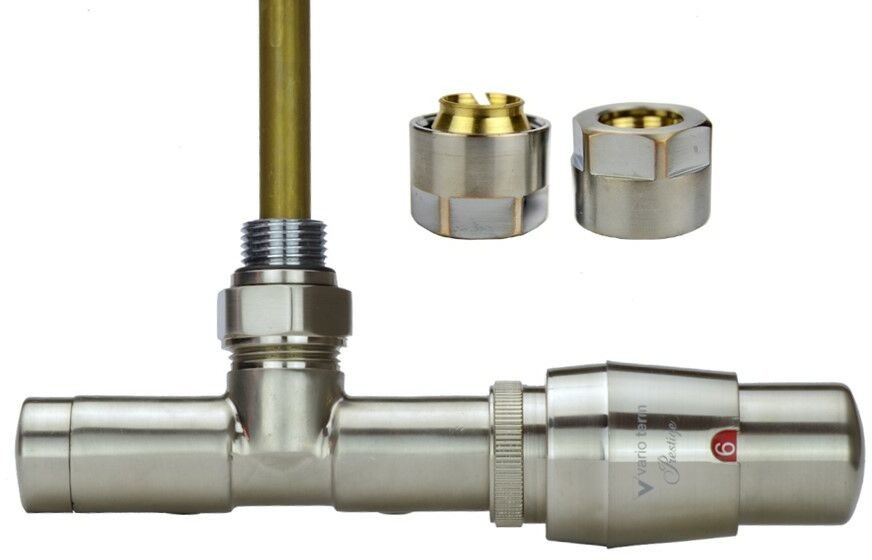 Varioterm Zawór termostatyczny UNICO ze złączką Pex/Cu / GZ1/2 - nikiel szlifowany miedź 15 mm prawy UGS0208CFK/P(Cu)