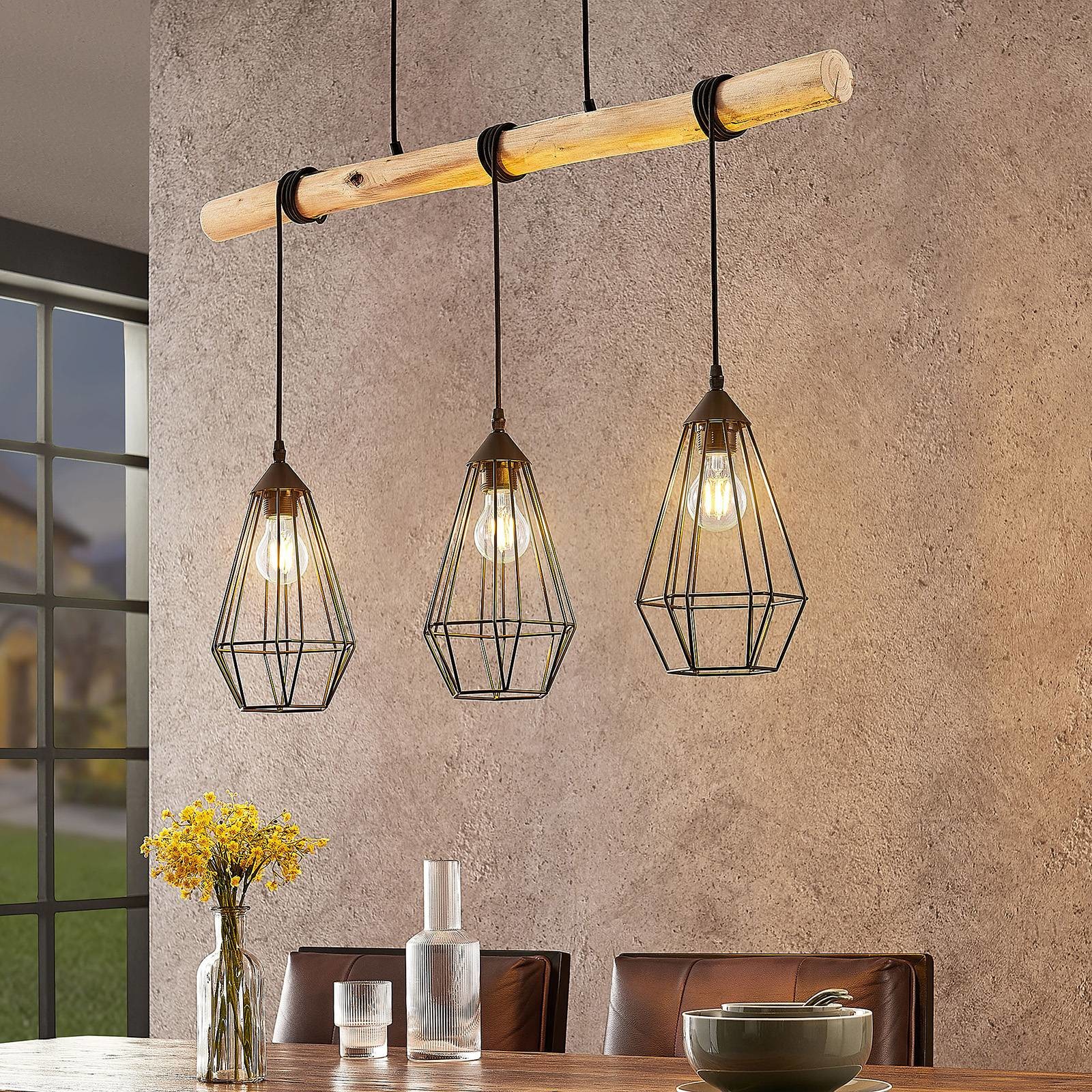 Lindby Eldarion lampa wisząca drewniana 3-pkt.