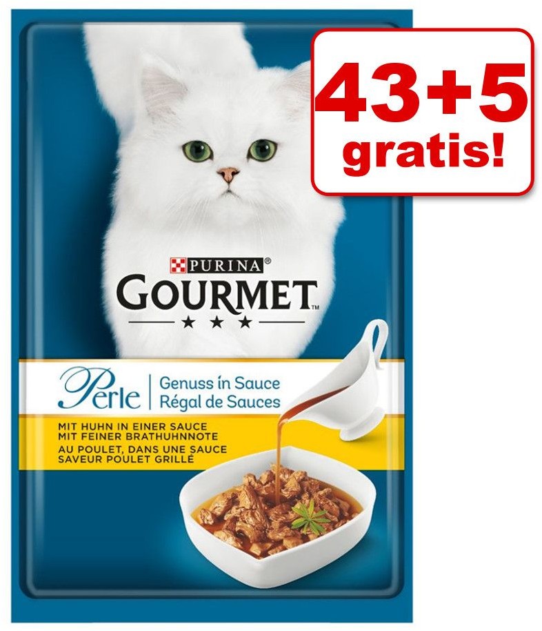 Purina Gourmet 43 + 5 gratis! Perle w sosie 48 x 85 g Pakiet mięsny w sosie
