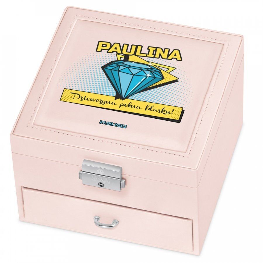 Murrano Szkatułka na Biżuterię Różowa z Nadrukiem Brylant SZKT-BR-003