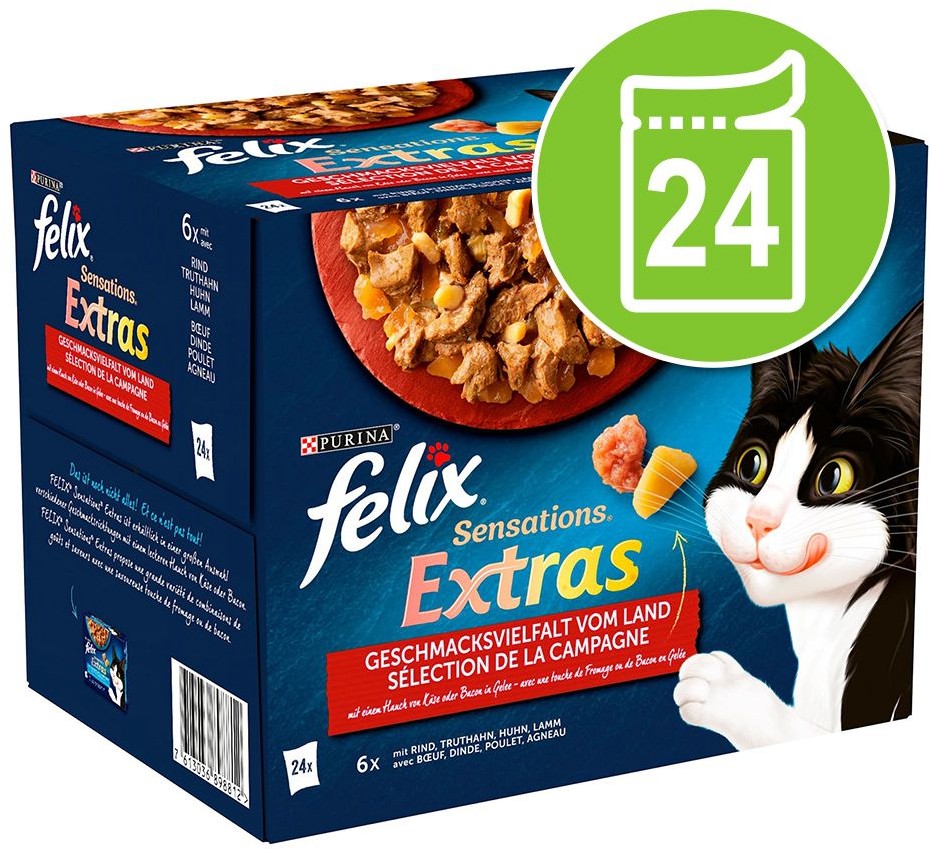 Purina Felix Megapakiet Sensations Extras w galarecie, 48 x 85 g - Mięsna różnorodność | Wyprzedaż 48h | -5% na pierwsze zamówienie| Dostawa i zwrot GRATIS od 99 zł