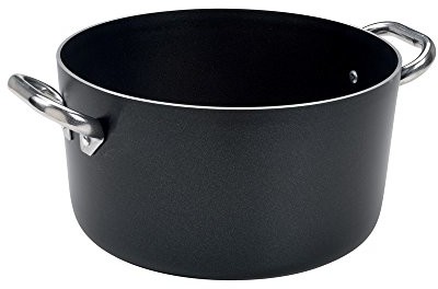 Pentole Agnelli pentole agnelli ALB lakier wysoka rondel z aluminium, grubość 3 MM, z 2 uchwytami ze stali nierdzewnej, czarny, 20 cm ALSA104SS20