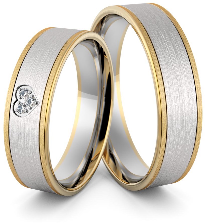 Eminence Obrączki ślubne dwukolorowe z sercem i brylantami - Au-972 Au-972-5