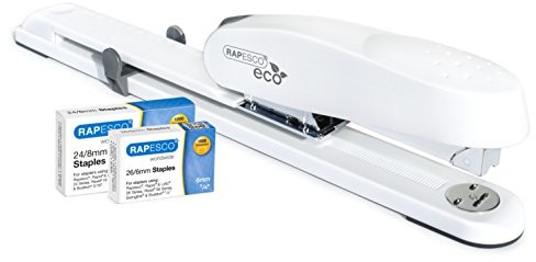 Rapesco 1481 Eco 790 zszywacz wysokowydajny akumulator z długim rękawem z zamkiem od mechanizm do ładowania & 1.000 sztuka 26/6 mm staple & 1.000 sztuka 24/8 mm staple Soft Biały 1481