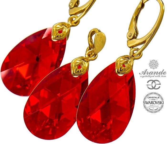 Arande NOWE SWAROVSKI czerwony komplet LIGHT SIAM GOLD ZŁOTE SREBRO 700469