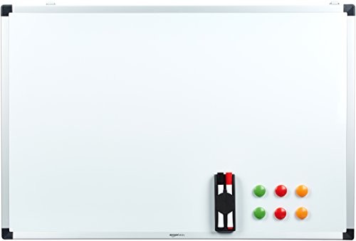 AmazonBasics Whiteboard Drywipe Magnetic with Pen Tray and aluminium Trim, biały 90 x 60 cm 1548964573