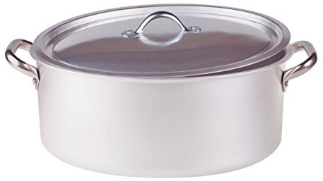 Pentole Agnelli pentole agnelli garnek owalne z pokrywką, wykonany z aluminium, z 2 uchwytami ze stali nierdzewnej, srebrny ALMA12630