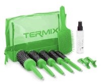 Termix zestaw 5 zielonych szczotek i akcesoriów + spray Silky 200ml