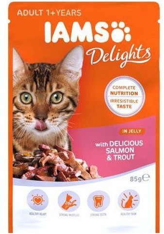 Iams Cat Adult All Breeds Salmon & Trout In Jelly Pouch 85 g