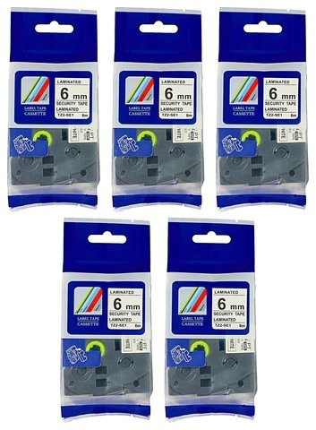 Brother Aimotech Taśma 5-pak zamiennik do 6mm/8m plombowa biała czarny nadruk 5xTZESE1 5xAZESE1