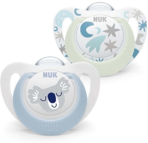 NUK NUK Star Baby smoczek | 0-6 miesięcy | smoczki na dzień i na noc | silikon wolny od BPA | niebieska koala | 2 sztuki