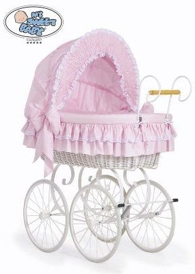 My Sweet Baby luxury Kosz Mojżesza Retro Victoria - Biały + różowa pościel z białą haftowaną koronką