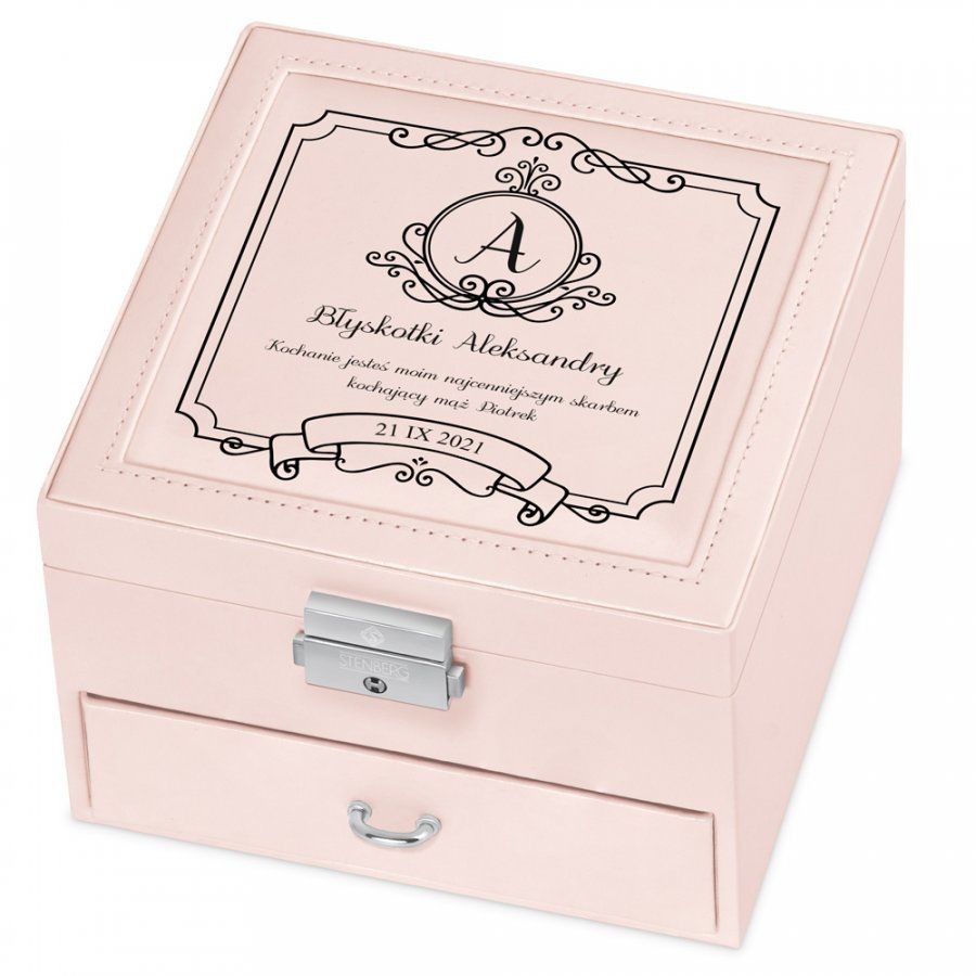 Murrano Szkatułka na Biżuterię Różowa z Nadrukiem Monogram SZKT-BR-019