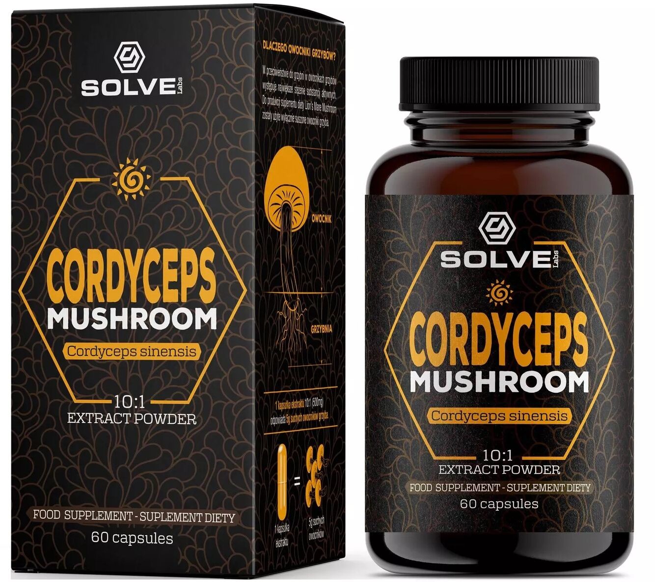 Solve Labs Cordyceps - ekstrakt z owocników maczużnika chińskiego w kapsułkach - Extract Powder Solve Labs (Cordyceps Mushroom Powder in Capsules)